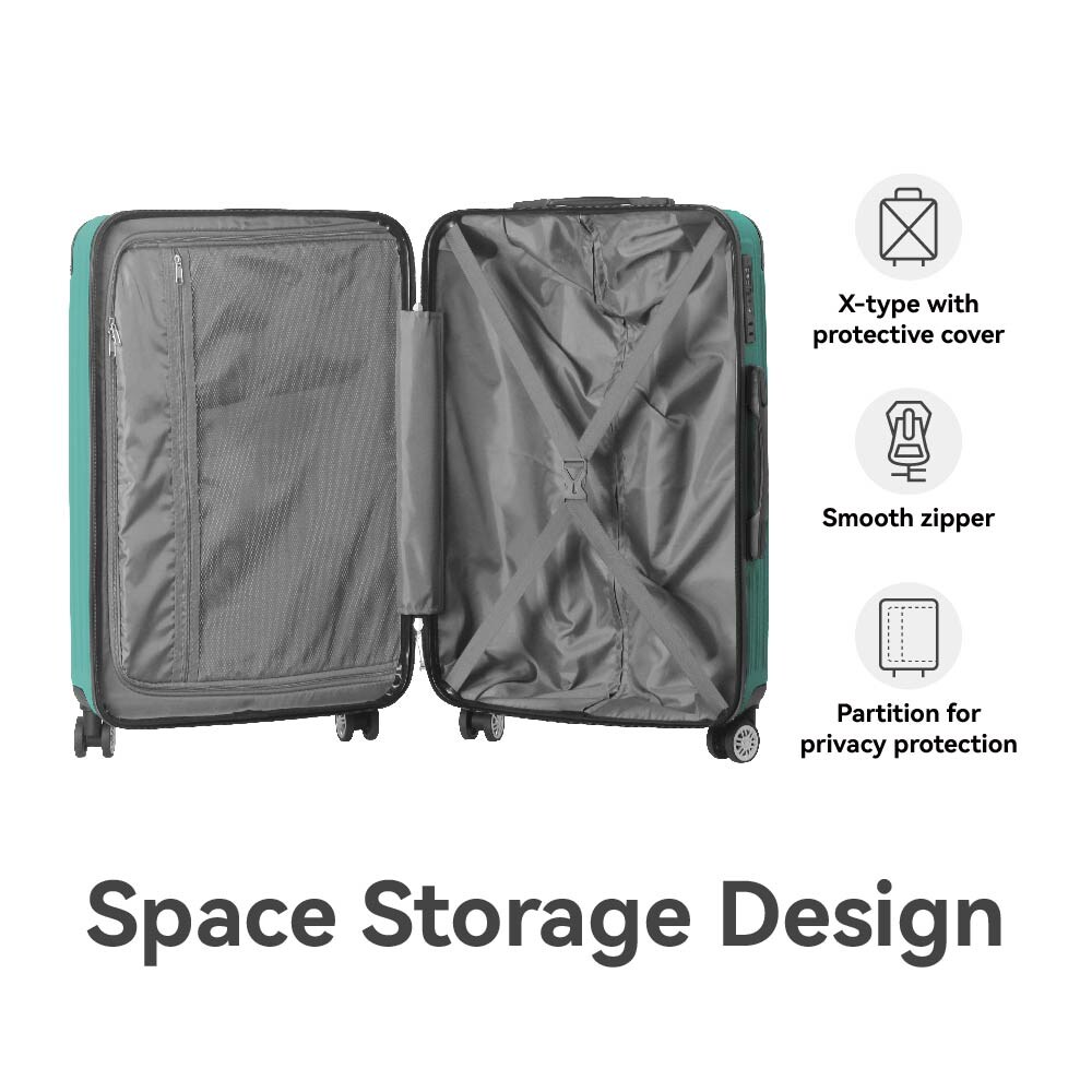 3-Piece Lightweight ABS Hardshell Luggage Set (20", 24", 26") In Fresh Green With Spinner Wheels, TSA Lock, And Adjustable Telescopic Handle - Durable Travel Suitcases_voghion.com